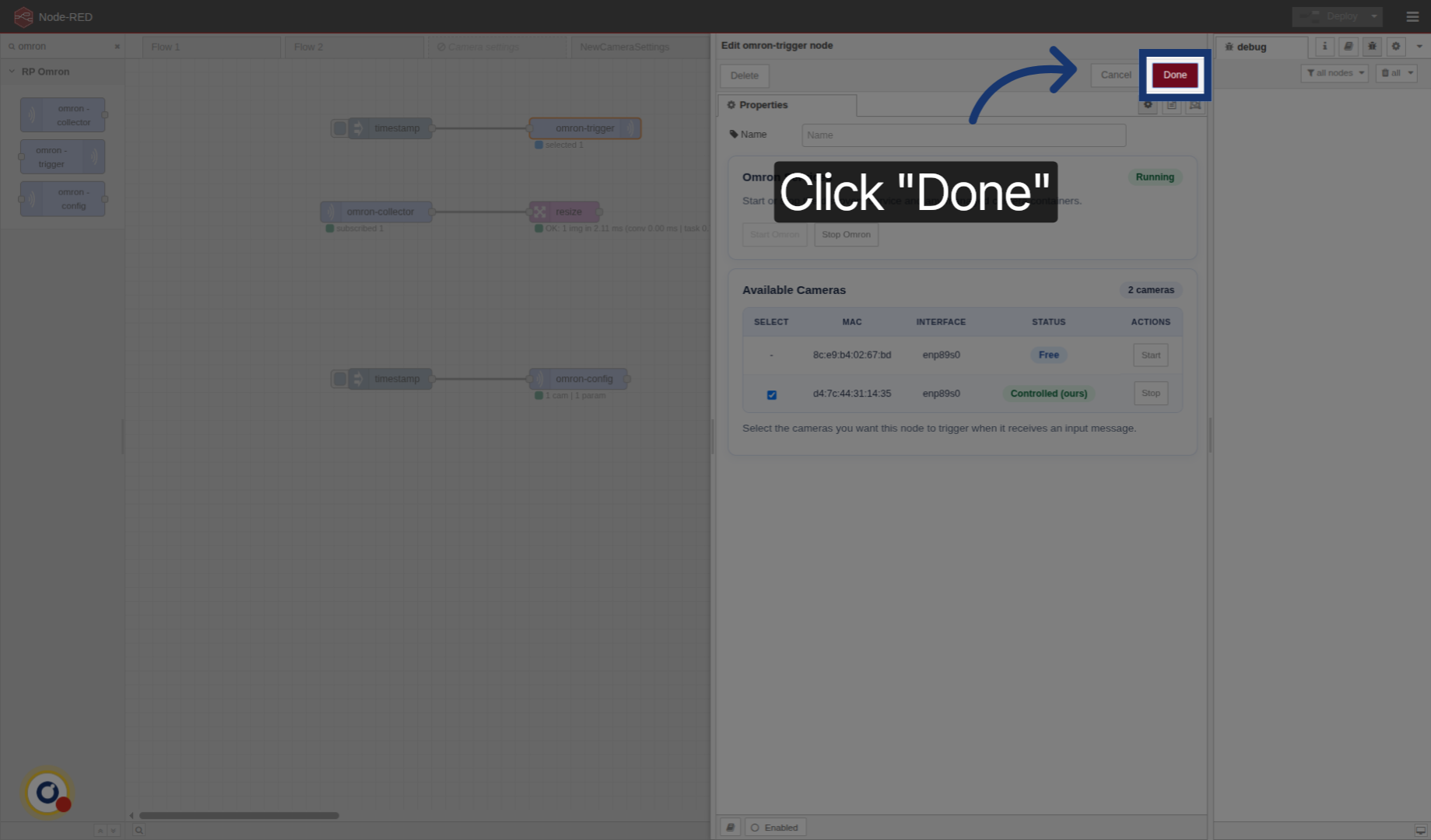 Confirm Camera Selection